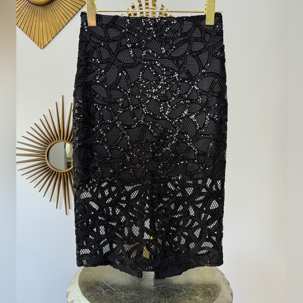 Express Black Sequined Swirl Pencil Skirt